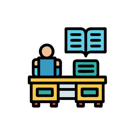 Person studying at desk icon with open bookのイラスト素材