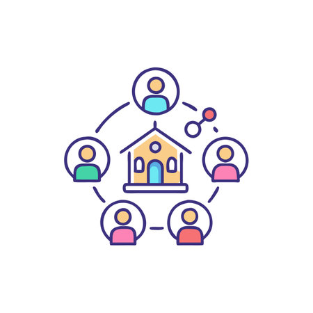 Online Community Management Illustration with House and Usersのイラスト素材