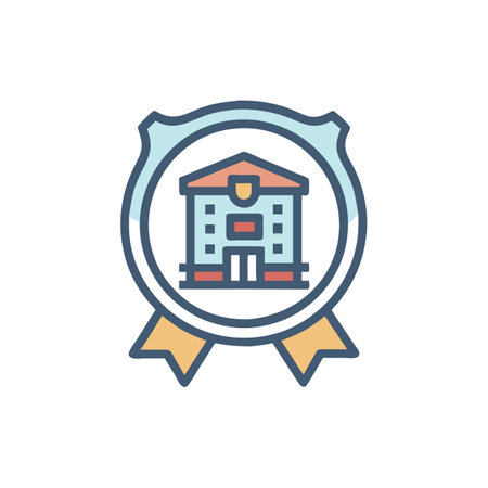 School building emblem icon, education achievement badge symbolのイラスト素材