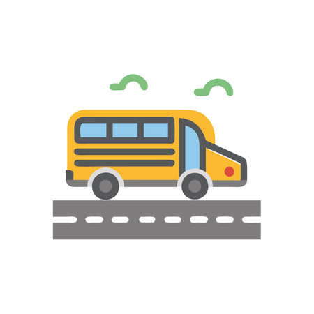 Stylized Yellow School Bus on Road Illustration Design