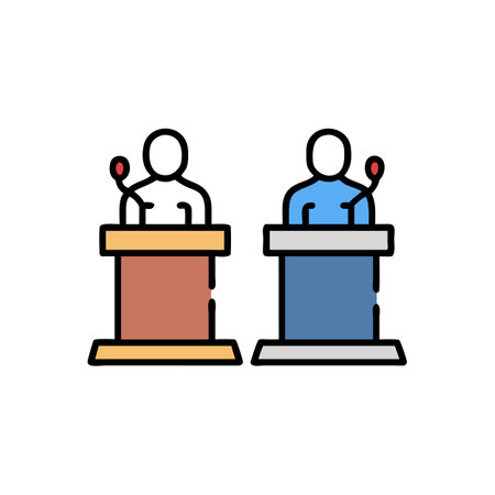 Political Debate: Two Speakers at Podiums, Ready to Speakのイラスト素材
