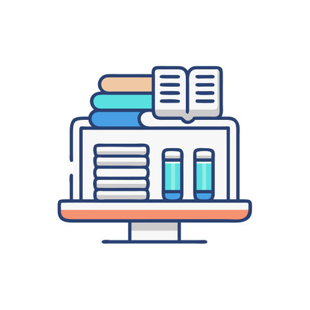 Online Library Illustration: Education, Knowledge, and Digital Learningのイラスト素材