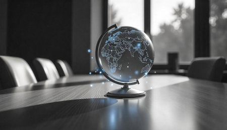 Illuminated Globe in Conference Room Depicting Global Technology