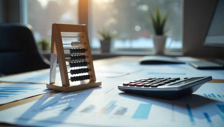 Abacus and calculator on business desk concept image