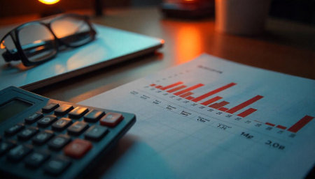 Financial analysis desk setting with chart and calculator
