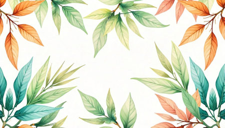 Watercolor leaves frame with copy space on a white background