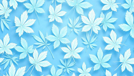Light blue cannabis leaves pattern for fabrics and backgroundsの写真素材