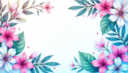 Elegant floral frame with pink and white blossomsの写真素材