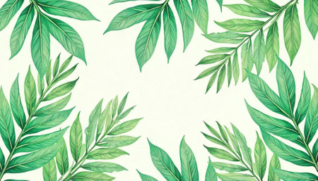 Watercolor painted leaves frame with copy space background