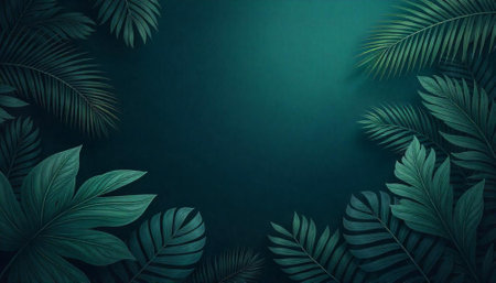 Tropical leaves frame on dark green background for design