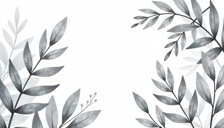 Elegant grey leaf frame with white space for text
