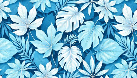 Botanical blue and white leaf pattern design background