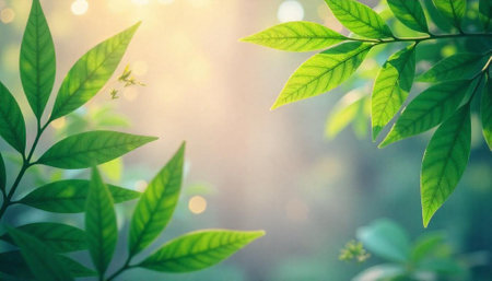 Fresh green leaves under the soft sunlight background image