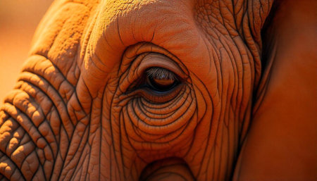 Close-up image of an elephant eye and textured skinの写真素材