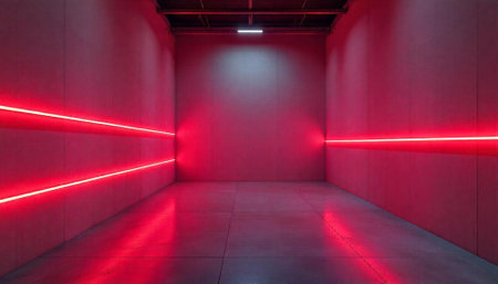 Neon illuminated room interior design concept with concrete elementsの写真素材