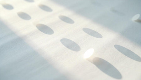 Minimalist shadows casting patterns on textured white fabric surfaceの写真素材