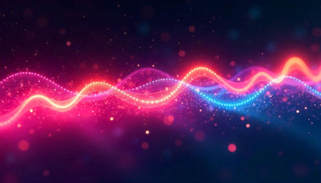 Abstract sparkling waves flow, vibrant colors in cosmic backdrop