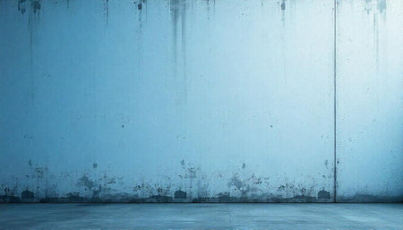Blue textured concrete wall and floor in minimalist styleの写真素材
