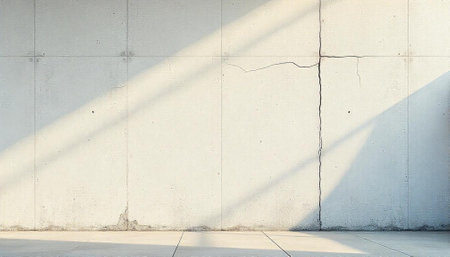Minimalist concrete wall with sunlight and crack detailsの写真素材