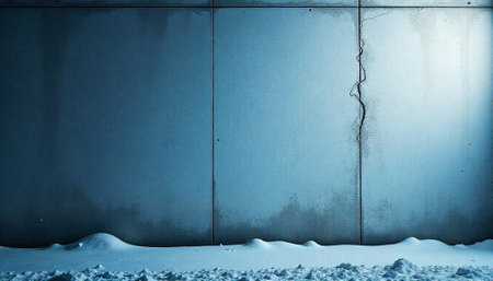 Icy metal panels with snow drifts abstract background