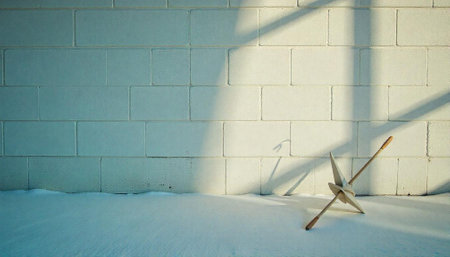 Crane origami against concrete wall with contrasting light and shadowの写真素材
