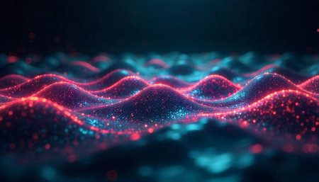 Abstract sparkling waves with digital connectivity and futuristic vibe