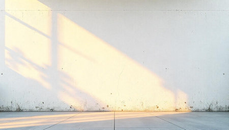 White wall with window shadow and concrete floor textureの写真素材