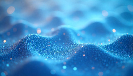 Abstract blue shimmering sand dunes with bokeh lightsの写真素材