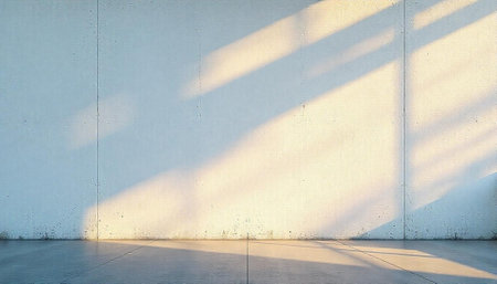 Abstract concrete wall with shadows in modern industrial space