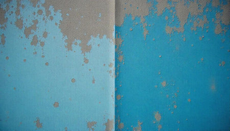 Distressed blue surface with peeling paint and texture detailsの写真素材
