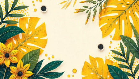 Bright tropical floral background with yellow and green elements