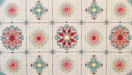 Vintage Floral Pattern Background with Teal and Peach Accents