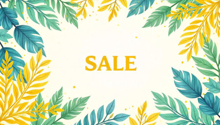 Tropical leaf border frame with sale text in centerの写真素材