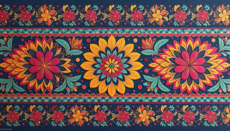 Colorful floral pattern design on dark blue background