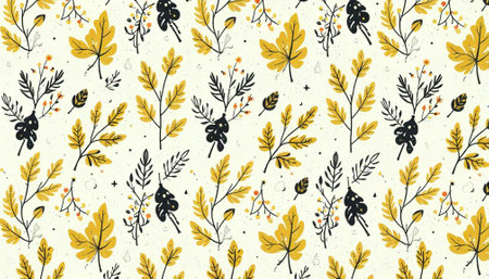 Autumn themed seamless pattern with yellow and black leaves