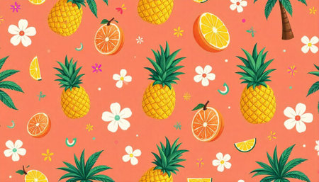 Tropical fruit pattern with pineapples and citrus slices
