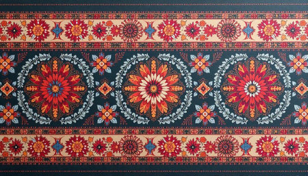Ornamental floral pattern with radial symmetry on dark background