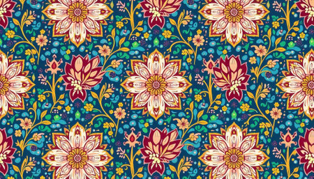 Colorful floral pattern with elegant flowers and flowing vines