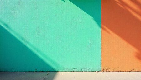 Vibrant wall with contrasting colors and strong shadow playの写真素材