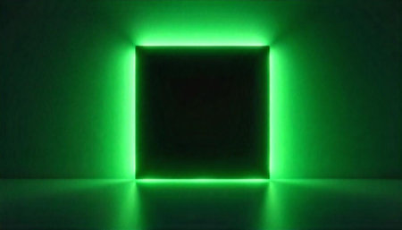 Illuminated square with a bright green light effectの写真素材