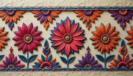 Ornate Floral Pattern Decorative Relief Carving Wall Art