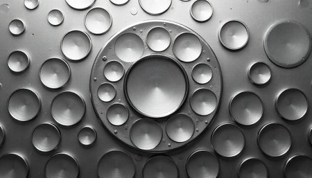 Monochromatic metal circle pattern with brushed surface detailsの写真素材