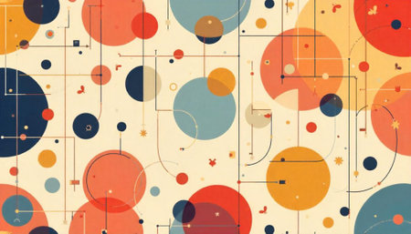 Geometric arrangement of circles and lines in vintage colors
