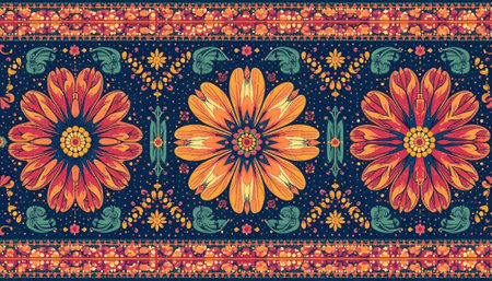 Detailed floral textile pattern with vibrant vintage color palette