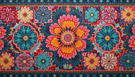 Vibrant Floral Pattern with Repeating Decorative Flower Motifs