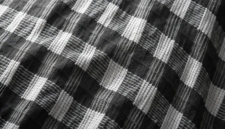 Detailed close-up of black and white checkered fabric patternの写真素材