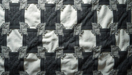 Gray and white textured woven fabric with square pattern