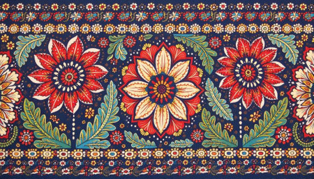 Decorative floral folk art pattern on dark blue background