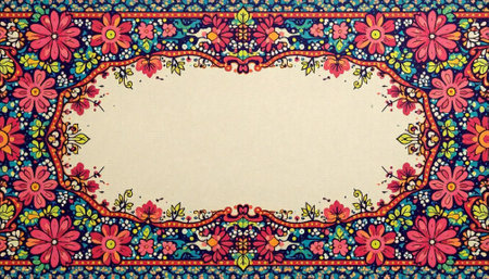 Colorful floral frame design with central beige copy space