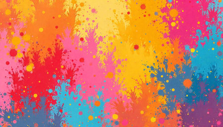 Colorful abstract painting with splatters and vibrant color gradients